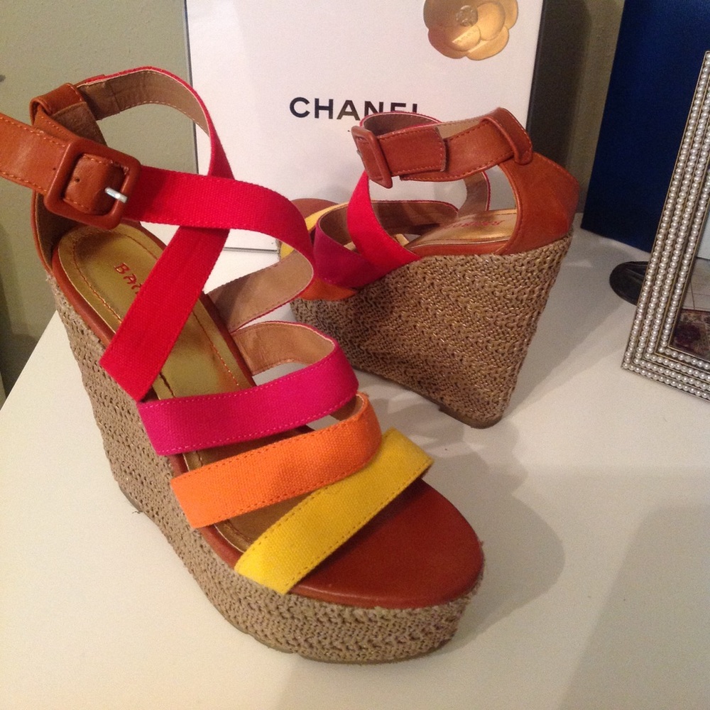 Bamboo canvas strap multicolor wedge shoes